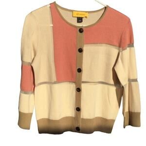 St. John Womens Santana Knit Cardigan Size Small Beige Sheer Classic Old Money